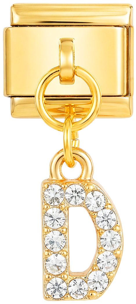 Letter D with stones, Hanging, on Gold - Letter-D-with-stones-hanging-on-gold.png