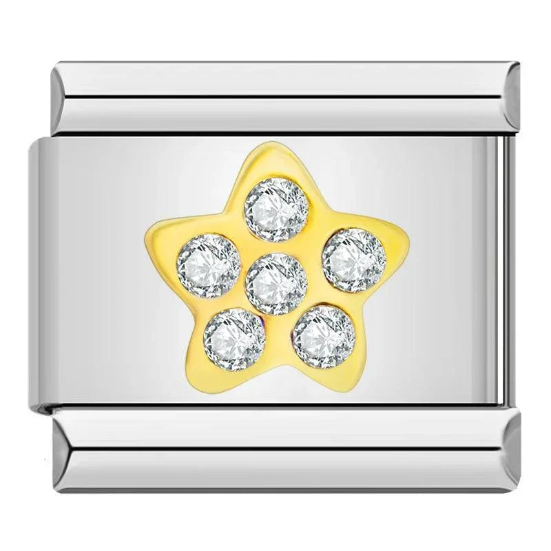 Gold Star on Silver and White Stones - Charms Official