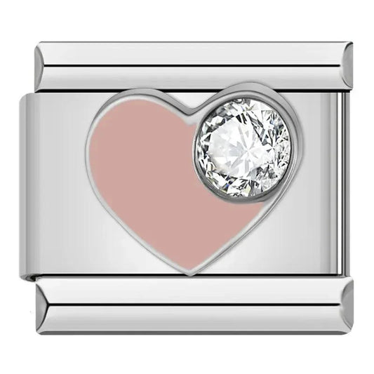 Pink Heart, Big Stone, on Silver - Charms Official