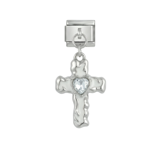 Cross with Heart, on Silver