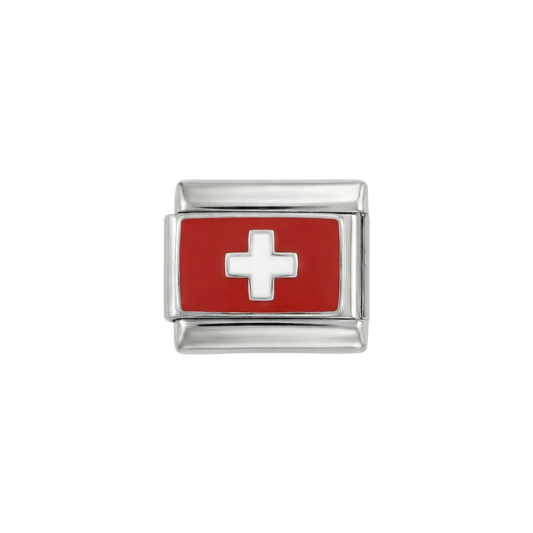 Switzerland Flag, on Silver