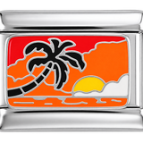 Sunset with Palm Tree on Silver