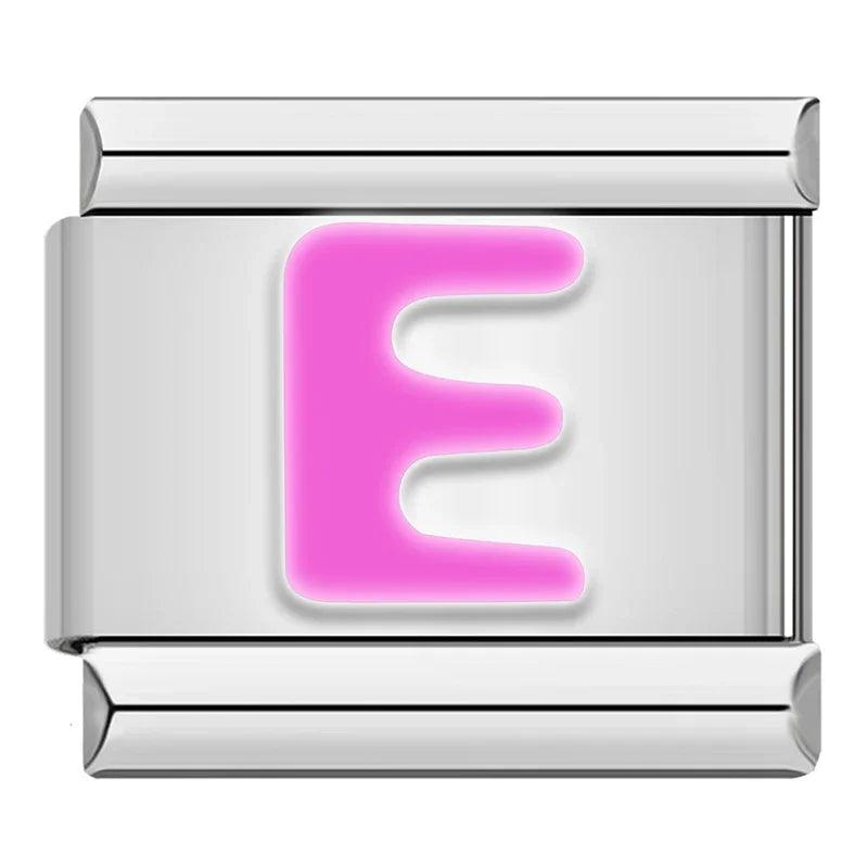 Letter E in Pink, on Silver - Charms Official