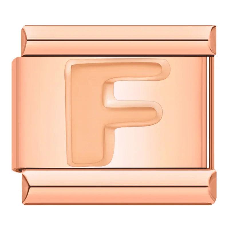 Letter F in Rose Gold, on Rose Gold - Charms Official