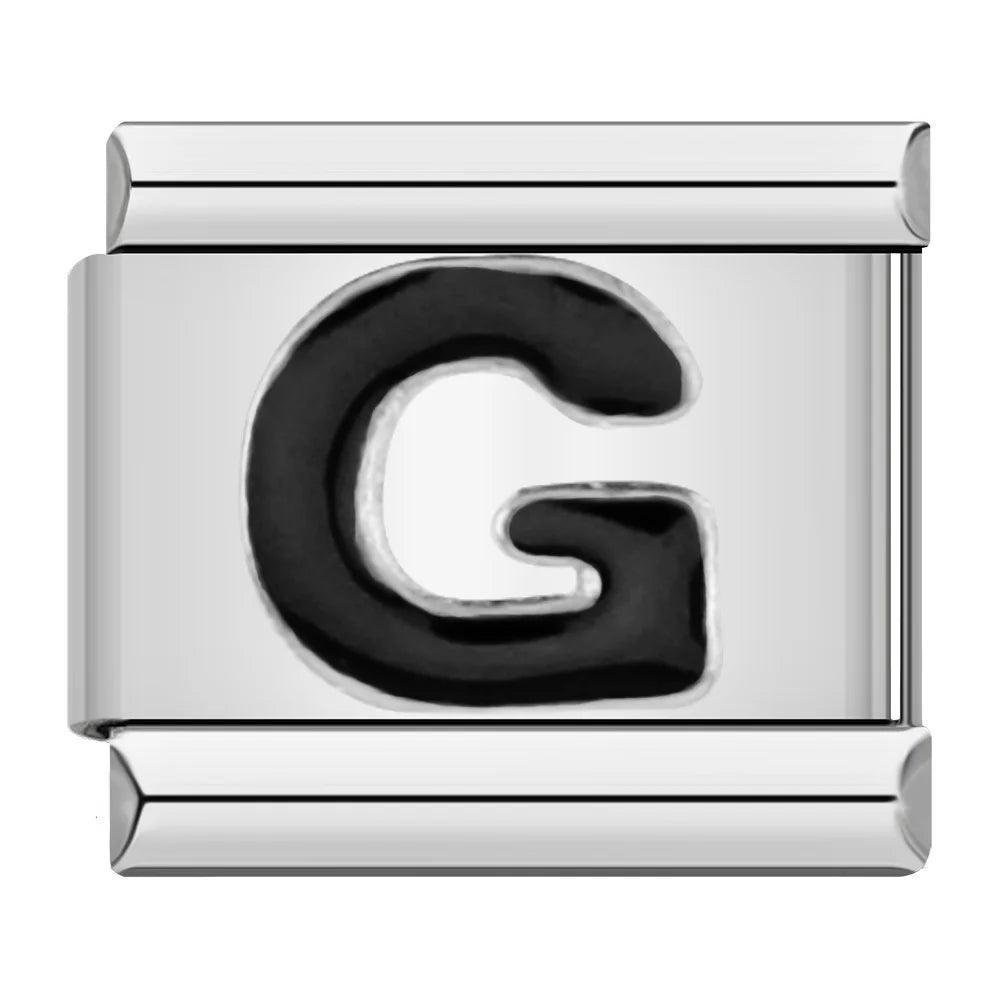 Letter G in Black, on Silver - Charms Official