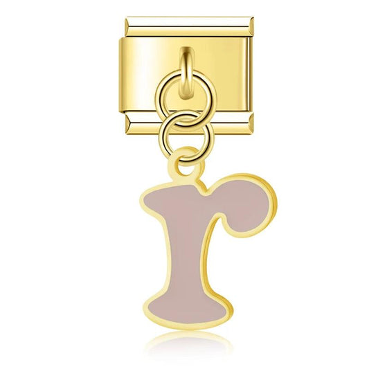 Letter R in Pink, on Gold - Charms Official