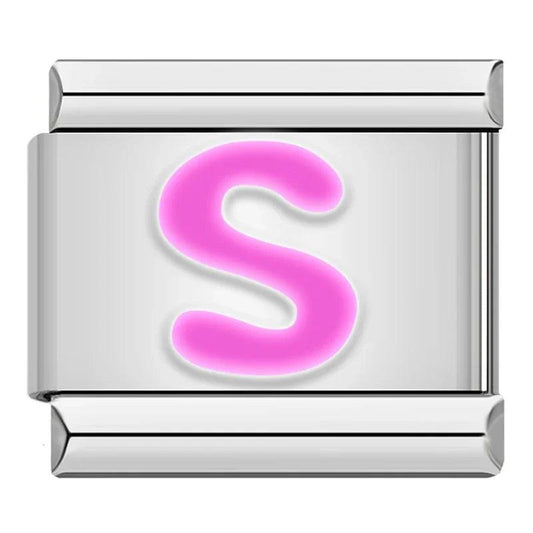 Letter S in Pink, on Silver - Charms Official