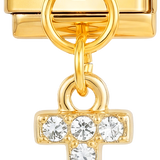 DOPLNIT - písmeno T s kamínky, závěsné, ve zlaté barvě