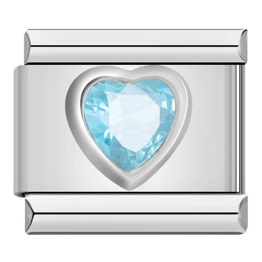 Silver Heart with Sky Blue Stone, on Silver - Charms Official