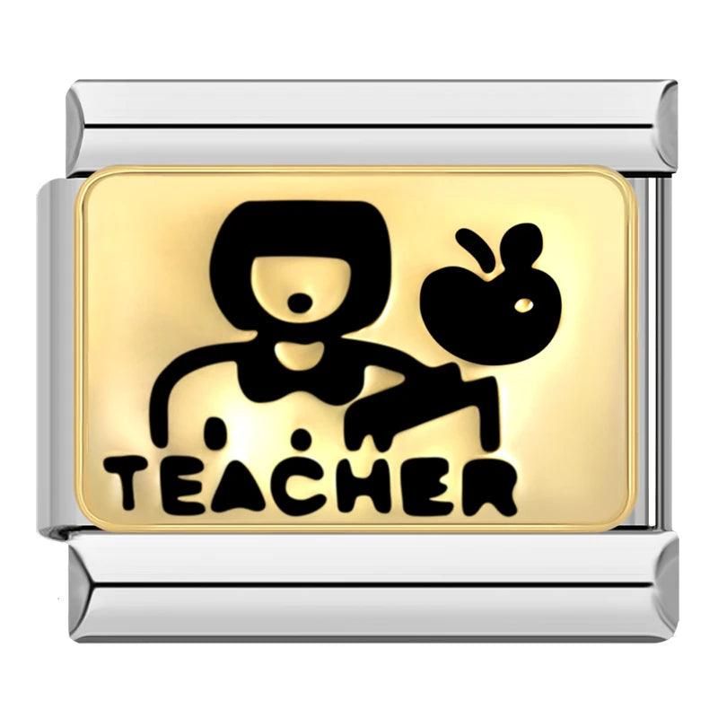 Teacher, Gold Plate, on Silver - Charms Official